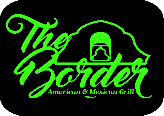 The Border American & Mexican Grill logo. Black background with neon green logo design.
